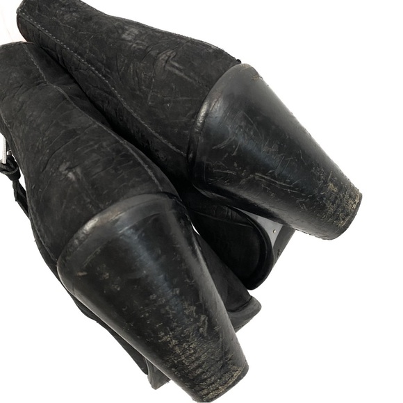 All Saints Womens Jonas‎ Leather Ankle Bootie 41 Black Embossed Nubuck Heeled - Picture 8 of 12